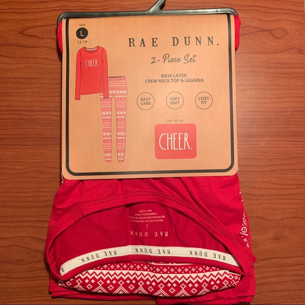 Rae Dunn Holiday Thermals Base Layer Set Cheer Pajama Set NWT